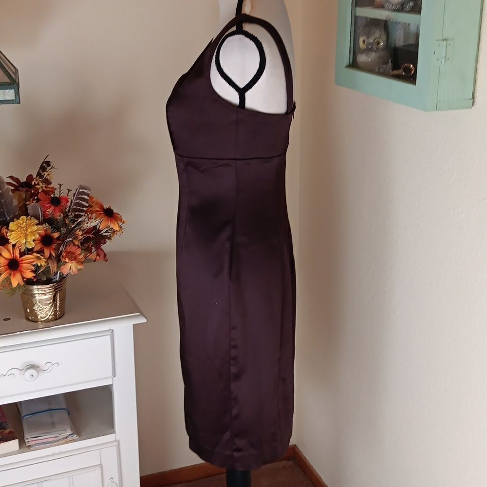 Calvin Klein Chocolate Brown Stretch Satin Dress - Picture 4 of 11